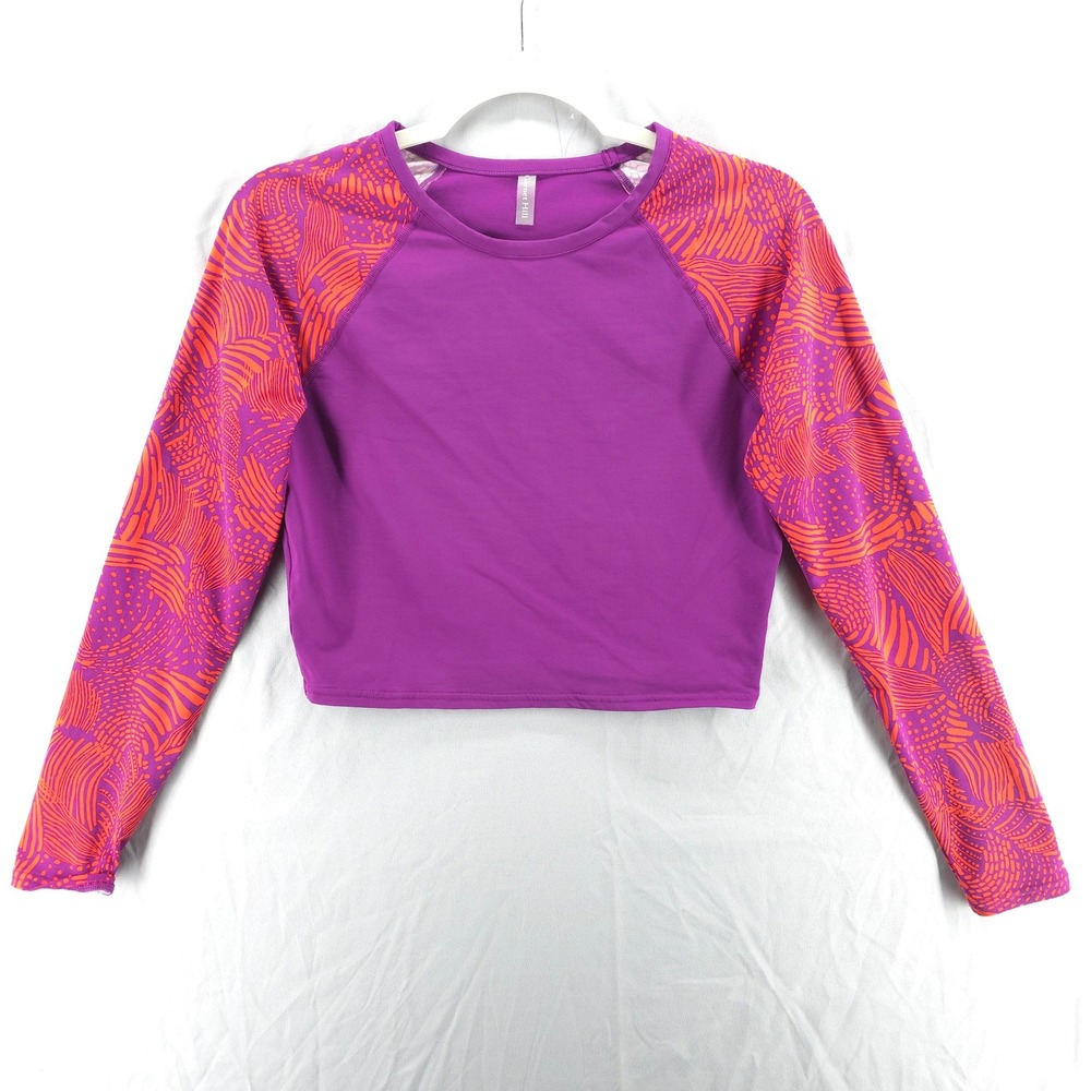 Garnet Hill Crop Athletic Top Women S Purple Pink Long Sleeve Stretch Athleisure